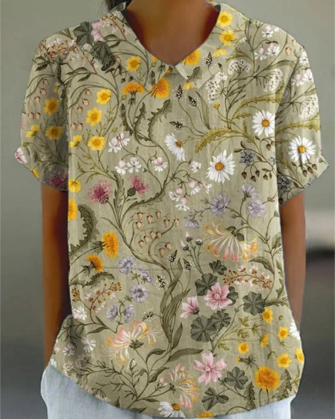 Beatrix | Retro Floral Cotton-Linen Shirt