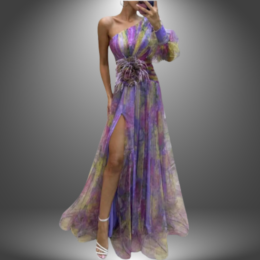 Indigo - Elegant One-Shoulder Tie-Dye Party Dress